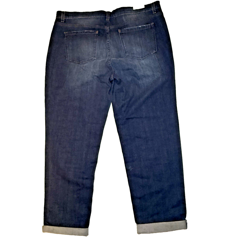 Vintage America Blues Boyfriend Jeans Women 16/33 Dark Wash Cuffed Stretch - Picture 2 of 8